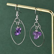 Natural Amethyst Dangle Earrings, with Steel Memory Wire and Brass Earring Hooks, Platinum, 50mm(X-EJEW-JE02150-03)