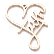 304 Stainless Steel Pendants, Heart with Word Faith, Rose Gold, 38x29x2mm, Hole: 1.8mm(STAS-B016-06RG)