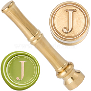 1Pc Golden Tone Brass Wax Seal Stamp Head with Bamboo Stick Shaped Handle, for Greeting Card Making, Letter J, 74.5x15mm(STAM-CP0001-04G)