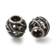 304 Stainless Steel European Beads, Large Hole Beads, Round, Antique Silver, 9x8.5mm, Hole: 4mm(STAS-D191-17A-AS)