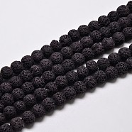 Brins de perles rondes en pierre de lave naturelle, teinte, noir, 8mm, Trou: 1mm, Environ 50 pcs/chapelet, 15.7 pouce(X-G-I124-8mm-10)