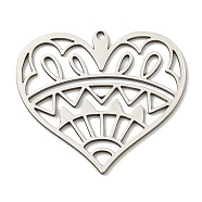 201 Stainless Steel Pendants, Hollow, Heart Charm, Stainless Steel Color, 27x30.5x1mm, Hole: 1.4mm(STAS-M318-34P)
