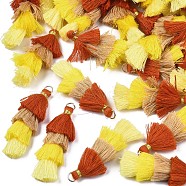 Polycotton(Polyester Cotton) Layered Tassel Big Pendant Decorations, with Iron Findings, Golden, FireBrick, 48~55x12~15mm, Hole: 2.5x4.5mm(FIND-T052-16-04)