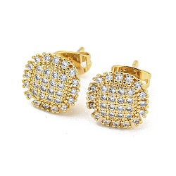 Brass Micro Pave Cubic Zirconia Ear Studs, Flat Round, Real 18K Gold Plated, 10mm(EJEW-P261-32G)