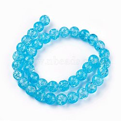 Crackle Glass Bead Strands, Round, Deep Sky Blue, 8mm, Hole: 1mm, about 47~48pcs/strand, 14.56 inch~15.15 inch(37~38.5cm)(X-CCG-E002-8mm-01)