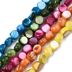 Natural Freshwater Shell Beads Strands, Dyed, Nuggets, Mixed Color, 6~7x5~7x2~7mm, Hole: 0.8mm, about 58~62pcs/strand, 14.57~15.35 inch (37~39cm)(SHEL-S276-110A-M)
