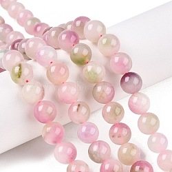 Dyed Natural White Jade Beads Strands, Two Tone, Round, Pink, 10x10mm, Hole: 1mm, about 38~39pcs/strand, 14.96~15.6''(38~39cm)(G-T138-10mm-210-1)