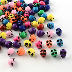 Opaque Acrylic Beads, Skull, Mixed Color, 10x8x9mm, Hole: 2mm(X-SACR-S747-M)