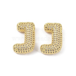 Brass Micro Pave Clear Cubic Zirconia Pendants, Letter J, 25x20x6.5mm, hole: 3.5x2mm(KK-Z041-01G-J)