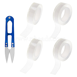 DICOSMETIC 4 Rolls 2 Style Transparent Acrylic Double Sided Adhesive Tape, with 1Pc Iron U Sewing Scissors Clippers, Clear, Tape: 1.9~2.9x0.1cm, 2m/roll, 2 rolls/style(AJEW-DC0001-43)