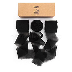 Polyester Chiffon Ribbon, Raw Edge Ribbon for DIY Jewelry Making, Gift Packaging, Black, 1-1/2 inch(38mm), about 7.11 Yards(6.5m)/Roll(HULI-PW0002-054D)