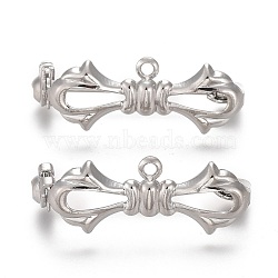 Bowknot Brass Brooches Findings, Platinum, 28.5x10x7mm, Hole: 1.5mm, Pin: 0.8mm. (KK-H738-35P)