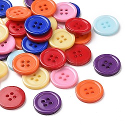 Resin Buttons, Dyed, Flat Round, Mixed Color, 18x3mm, Hole: 2mm, 395pcs/bag(RESI-D030-18mm-M)