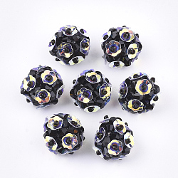 Glass Woven Beads, Ball Cluster Beads, with Sequins, Round with Flower, Black, 15~17mm(FIND-T044-33B-01)