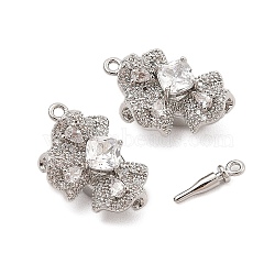 Brass Micro Pave Clear Cubic Zirconia Box Clasps, Bowknot, Platinum, 13x20.5x9.5mm, Hole: 1.2mm(KK-C075-17P)