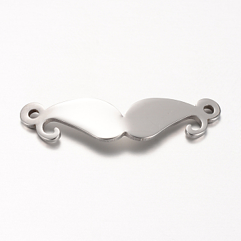 201 Stainless Steel Pendants, Mustache, Stainless Steel Color, 32x8x1mm, Hole: 1mm