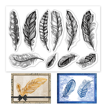 PVC Plastic Stamps, for DIY Scrapbooking, Photo Album Decorative, Cards Making, Stamp Sheets, Feather Pattern, 16x11x0.3cm