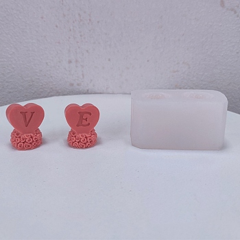 Valentine's Day Theme DIY Candle Food Grade Silicone Molds, Handmade Soap Mold, Mousse Chocolate Cake Mold, Heart with Word V & E, White, 89x46x46mm, Inner Diameter: 28x25mm