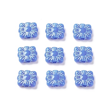 Opaque Acrylic Beads, Metal Enlaced, Square with Flower Pattern, Slate Blue, 9.5~10x10.5~11x3.5mm, Hole: 1.6mm, about 1990pcs/500g
