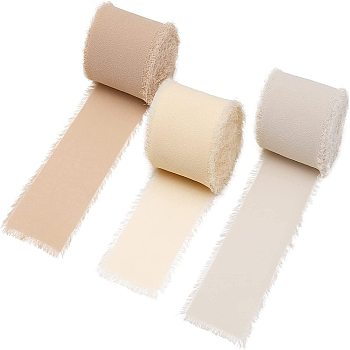3 Rolls 3 Colors Polyester Raw Edged Ribbon, for Crafts Wedding Gift Wrapping, Colorful, 40mm, 5m/roll, 1 roll/color