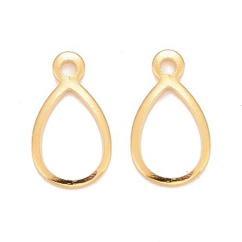 201 Stainless Steel Charms, Teardrop, Real 24k Gold Plated, 12.5x7x0.8mm, Hole: 1.2mm