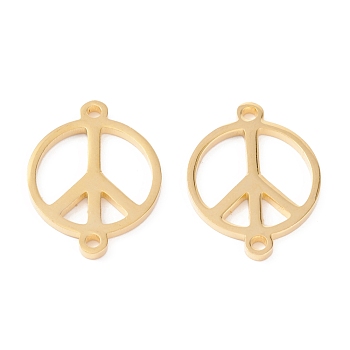 201 Stainless Steel Links, Manual Polishing, Peace Sign Vacuum Plating , Real 18K Gold Plated, 20x15x1.5mm, Hole: 1.6mm