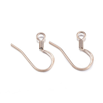 Ion Plating(IP) 304 Stainless Steel French Earring Hooks, Flat Earring Hooks, Ear Wire, with Horizontal Loop, Rose Gold, 14x17x1.8mm, Hole: 2mm, Pin: 0.7mm