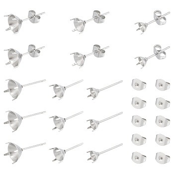 150Pcs 3 Style 316 Surgical Stainless Steel Stud Earring Findings, Prong Earring Setting, Fit for Rhinestone, with 200Pcs 304 Stainless Steel Ear Nuts, Stainless Steel Color, Fit for 3.5~7mm Rhinestone, 6~16x4~8x3.5mm, Pin: 0.6mm, 50Pcs/style