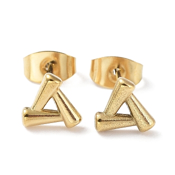 304 Stainless Steel Stud Earrings, Hollow Triangle, Real 18K Gold Plated, 7x7.5mm