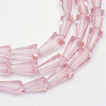 Transparent Glass Bead Strands, Cone, Pearl Pink, 9~12x6mm, Hole: 2mm, about 47~49pcs/strand, 18.70 inch~19.49 inch(47.5~49.5cm)