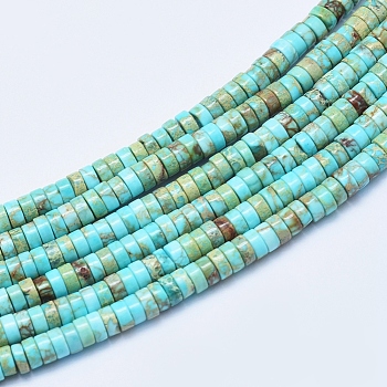 Natural Imperial Jasper Beads Strands, Dyed, Heishi Beads, Flat Round/Disc, Pale Turquoise, 4x2~2.5mm, Hole: 0.8mm, about 175~180pcs/strand, 15.7 inch(40cm)