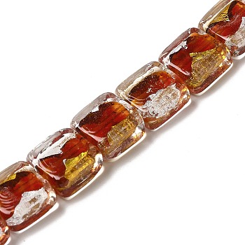 Handmade Gold Sand and Silver Sand Lampwork Beads, Square, Red, 12.5~13x12x6~6.5mm, Hole: 1~1.2mm
