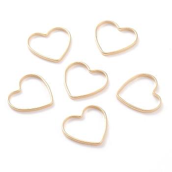 Brass Linking Rings, Long-Lasting Plated, Heart, Real 24K Gold Plated, 13.5x14.5x1mm, Inner Diameter: 13x11mm