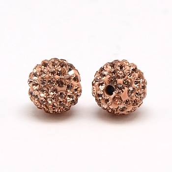 Polymer Clay Rhinestone Beads, Pave Disco Ball Beads, Grade A, Round, PP9, Light Peach, PP9(1.5~1.6mm), 6mm, Hole: 1.2mm