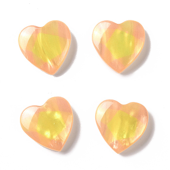 Printed Opaque Resin Cabochons, Heart, Gold, Geometric Pattern, 16x16x5mm