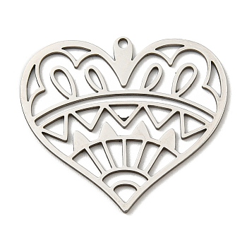 201 Stainless Steel Pendants, Hollow, Heart Charm, Stainless Steel Color, 27x30.5x1mm, Hole: 1.4mm