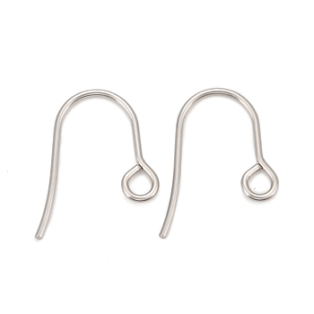 316 Surgical Stainless Steel Earring Hooks, Ear Wire, with Horizontal Loop, Stainless Steel Color, 15x12x0.7mm, 21 Gauge, Hole: 2mm
