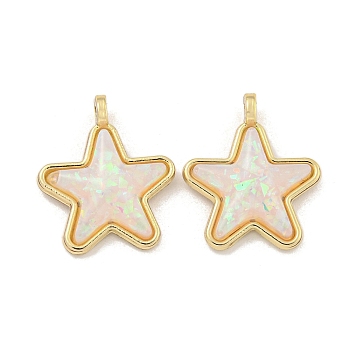 Translucent Resin Pendants, Rack Plating Brass Star Charms with Gold Foil, Real 18K Gold Plated, Long-Lasting Plated, Cadmium Free & Lead Free, Lavender Blush, 17x14x5.5mm, Hole: 1.5mm