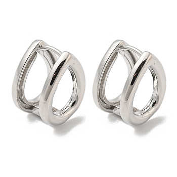 Brass Hoop Earrings for Women, Hollow Teardrop, Platinum, 16x13mm