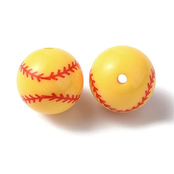 Sport Theme Opaque Resin Beads, baseball, Red, Gold, 18mm, Hole: 2.4mm