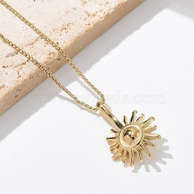 304 Stainless Steel Sunflower Pendant Box Chain Necklaces for Women(NJEW-R011-01G)-3