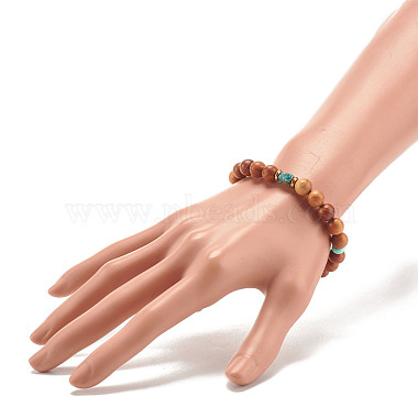 Natural Wood & Regalite/Imperial Jasper Beaded Stretch Bracelet(BJEW-JB07813)-3