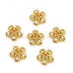 Brass Micro Pave Clear Cubic Zirconia Bead Caps, Flower, Rack Plating, Long-Lasting Plated, Lead Free & Cadmium Free, Golden, 8x8x2.5mm, Hole: 1.5mm(CU-CBA6A75-28G)