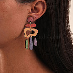 Fashionable Acrylic Nuggets with Teardrop Dangle Stud Earrings, Golden, Colorful, 64x27mm(FS-WG742C9-01)