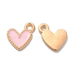 Alloy Enamel Charms, Heart Charms, Golden, Pink, 10x9x1.2mm, Hole: 1.5mm(FIND-G055-20G-01)