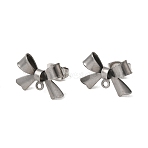 304 Stainless Steel Bowknot Stud Earring Findings, with Loop, Stainless Steel Color, 10x15mm, Hole: 1.2mm, Pin: 0.7mm(X-STAS-Z159-01P)