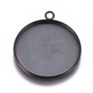 304 Stainless Steel Pendant Cabochon Settings, Plain Edge Bezel Cups, Flat Round, Electrophoresis Black, Tray: 25mm, 30.5x26.5x2mm, Hole: 2.2mm(X-STAS-G127-13-25mm-B)