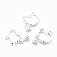 Racking Plated Brass Clip-on Earring Findings, with Loop, Silver Color Plated, 13x16x5mm, Hole: 1.5mm(KK-P169-01S)