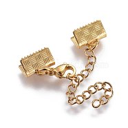 304 Stainless Steel Chain Extender, with Lobster Claw Clasps and Ribbon Ends, Golden, 25mm, Clasps: 8.9x6.2x3mm, Cord End: 7.2x10mm, Chain Extenders: 50mm(X-STAS-L221-12G)