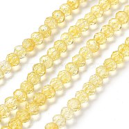 Transparent Crackle Glass Beads Strands, Rondelle, Faceted, Yellow, 6x5~5.5mm, Hole: 1mm, about 83pcs/strand, 16.50 inch(41.9cm)(CCG-L050-01B-04)